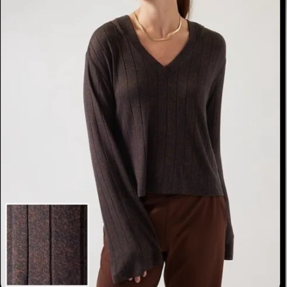 Athleta Brown Ribbed Hooded Top